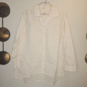 Chico's No-Iron Polka Dot Long Sleeve Button Down Shirt Size 3 (16)